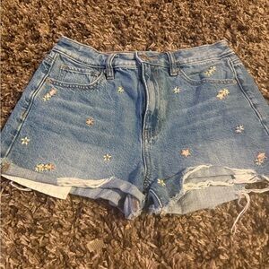 American Eagle Outfitters Blue Embroidered Jean Shorts